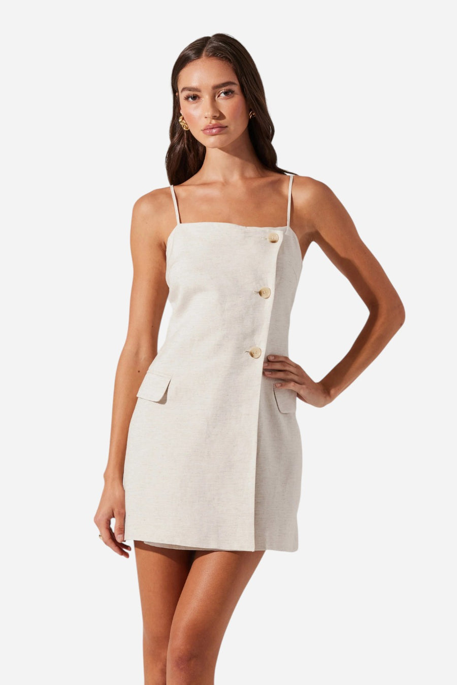 Astr the Label Azria Button-Front Wrap Dress in Oatmeal