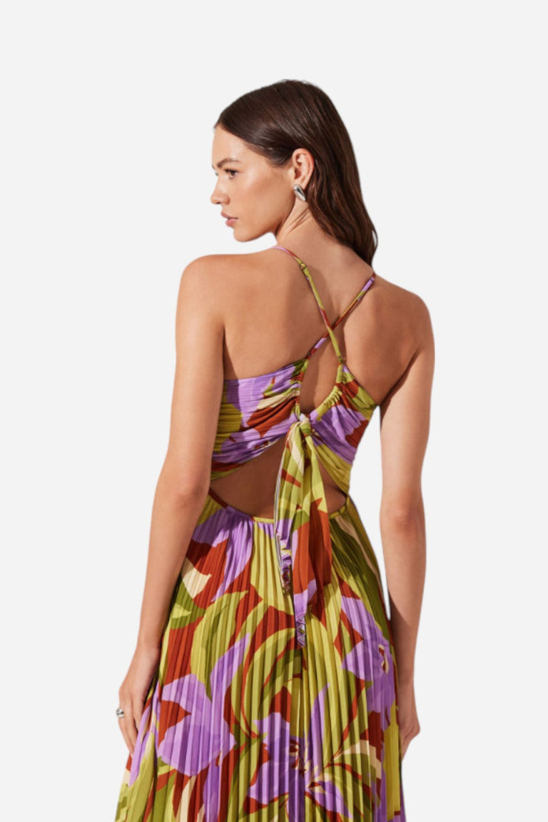 ASTR Blythe Floral Plisse Midi Dress in Green Rust Floral – CHROME