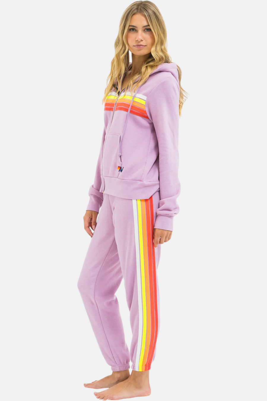 Aviator Nation 5 Stripe Zip Hood in Mauve