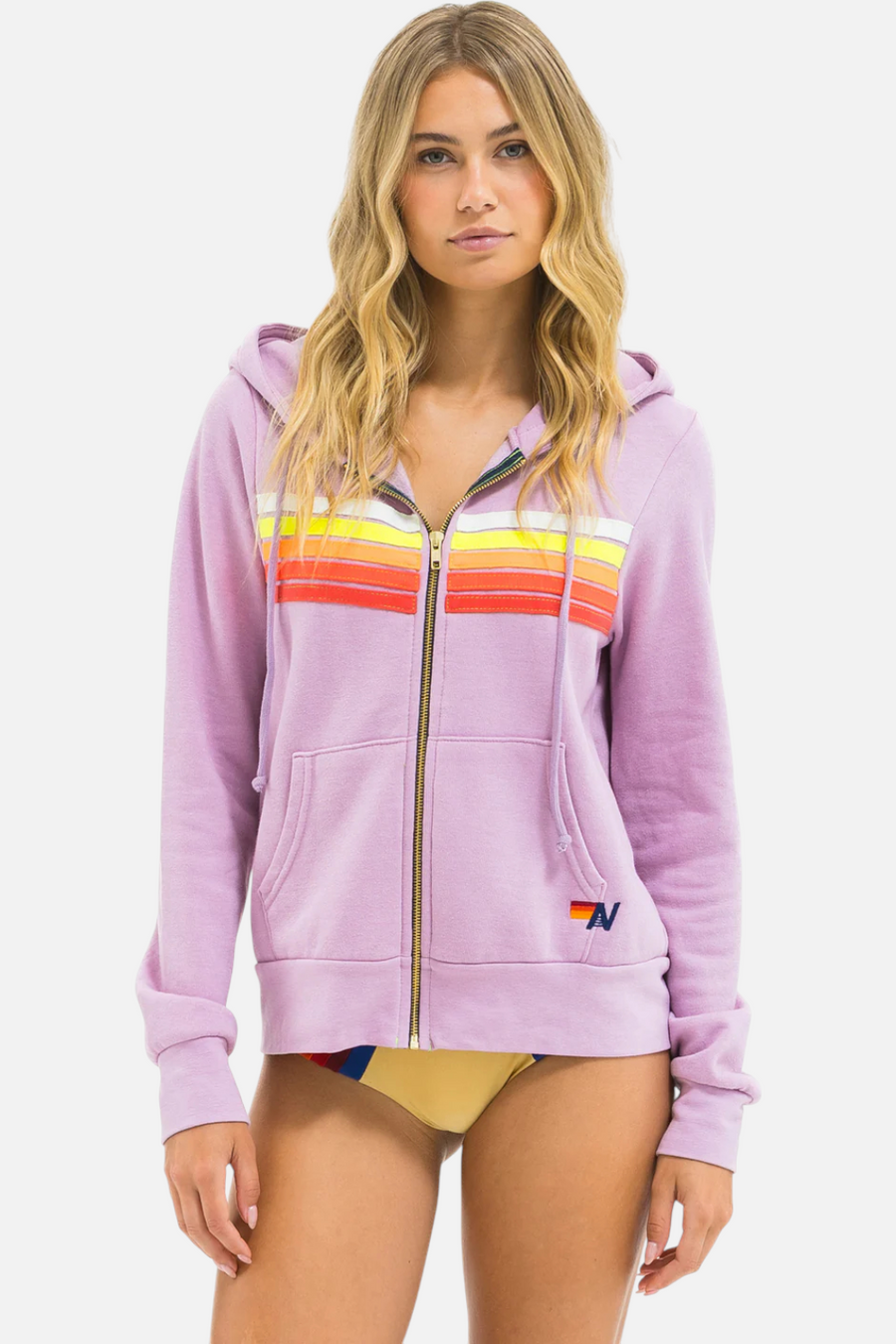 Aviator Nation 5 Stripe Zip Hood in Mauve