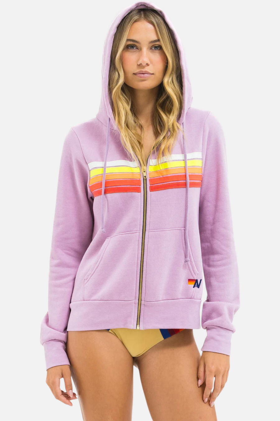 Aviator Nation 5 Stripe Zip Hood in Mauve