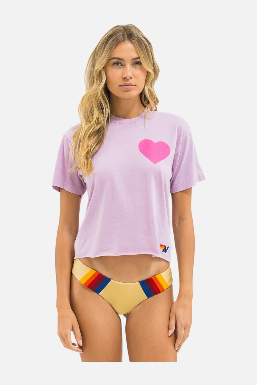 Aviator Nation Heart Print Boyfriend Tee in Mauve & Neon Pink