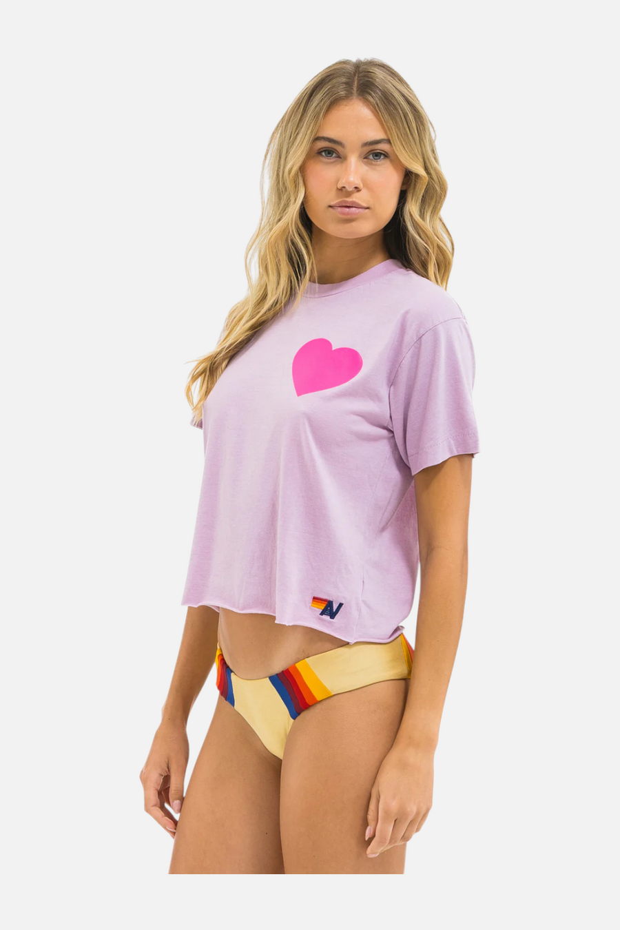 Aviator Nation Heart Print Boyfriend Tee in Mauve & Neon Pink