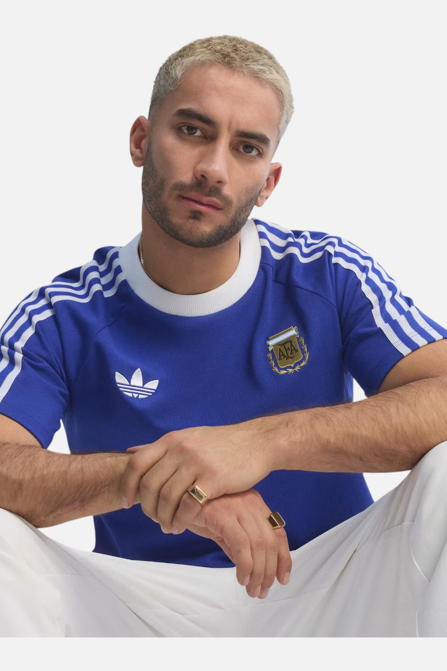 Adidas Argentina Originals Tee in Lucid Blue worn by model — front