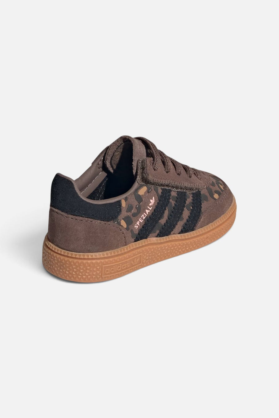 Adidas Kids Handball Spezial Comfort Closure Elastic Lace Shoes in Earth Strata, Core Black, and Glow Pink