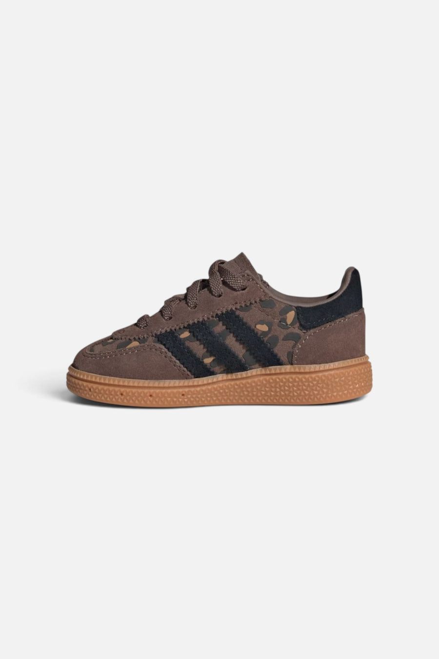Adidas Kids Handball Spezial Comfort Closure Elastic Lace Shoes in Earth Strata, Core Black, and Glow Pink
