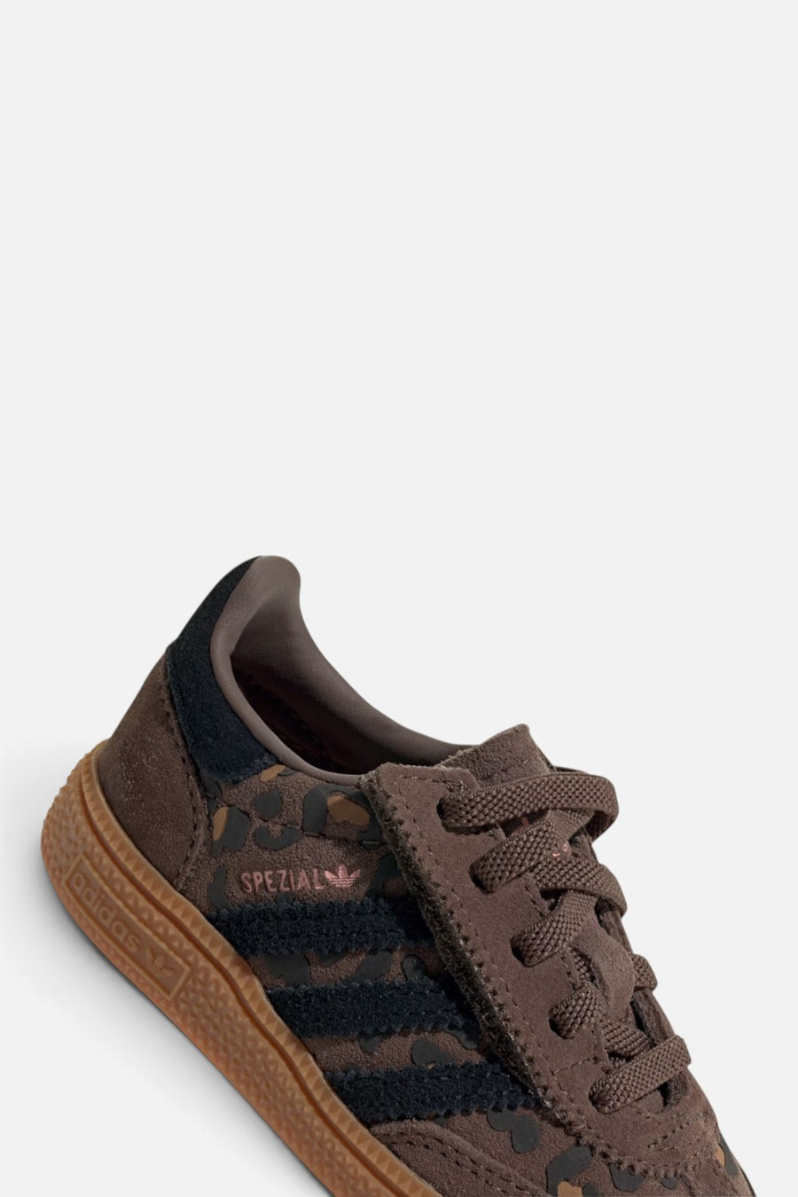 Adidas Kids Handball Spezial Comfort Closure Elastic Lace Shoes in Earth Strata, Core Black, and Glow Pink