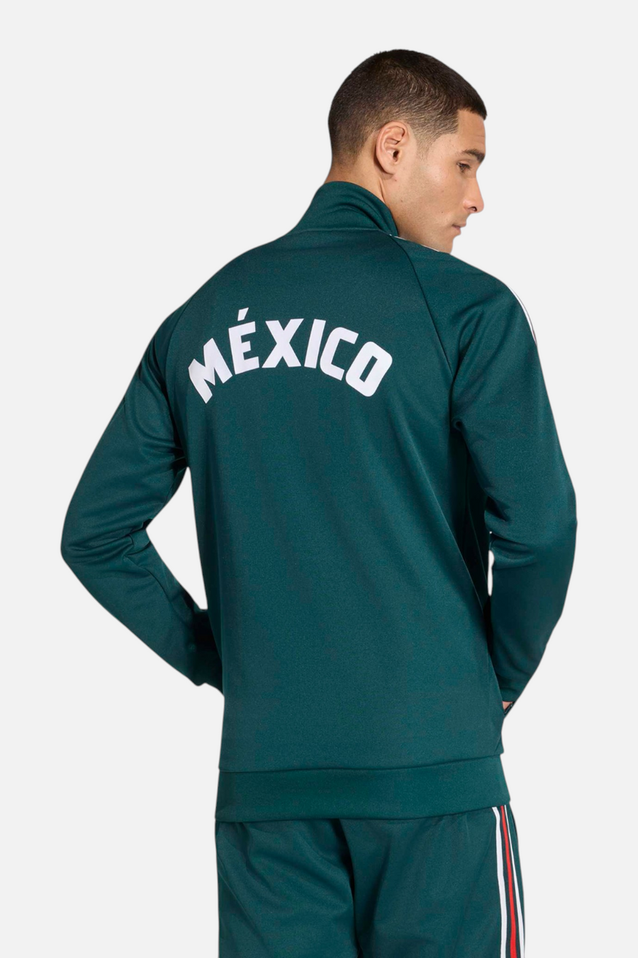 Adidas Men's Originals Mexico Track Jacket in Green worn by model — back with México wordmark