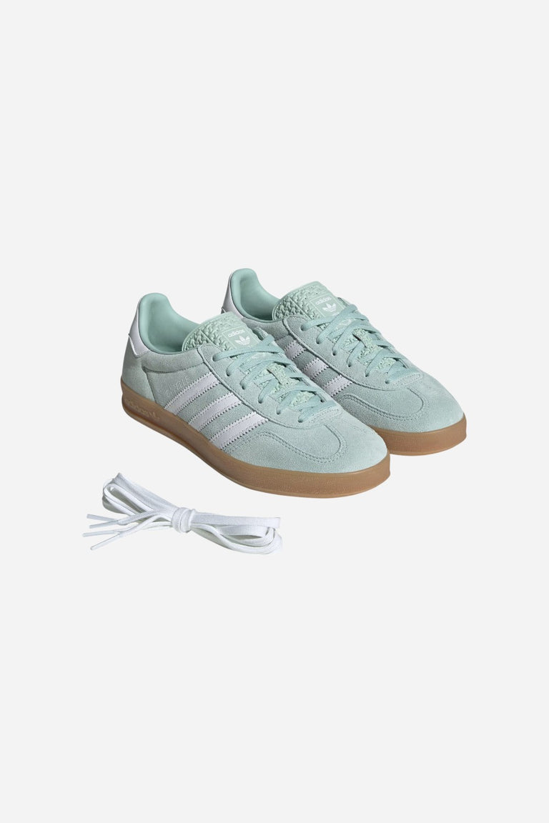 Adidas Gazelle Indoor Shoes in Ash Green / Cloud White / Gum – CHROME