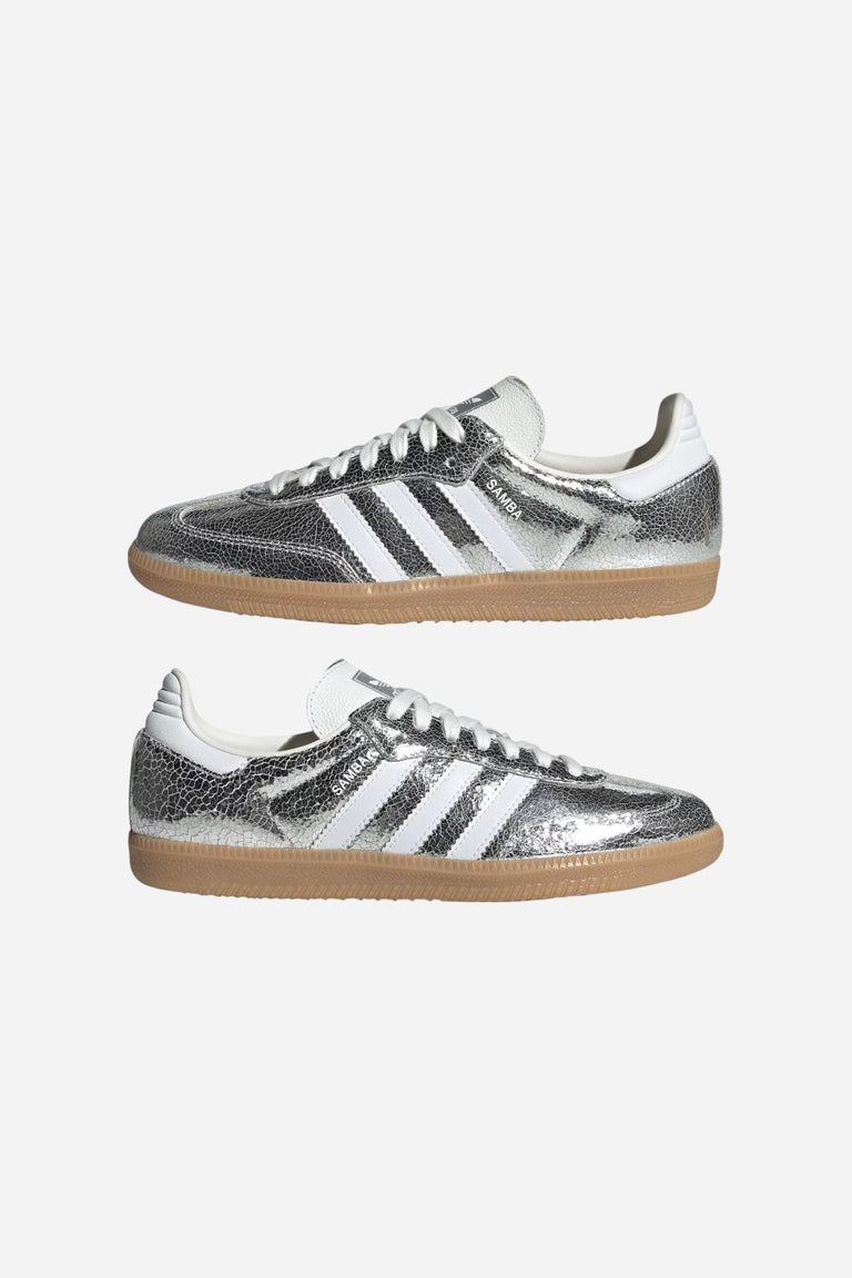 Adidas Samba OG Shoes in Silver Metallic / Cloud White / Core White – CHROME