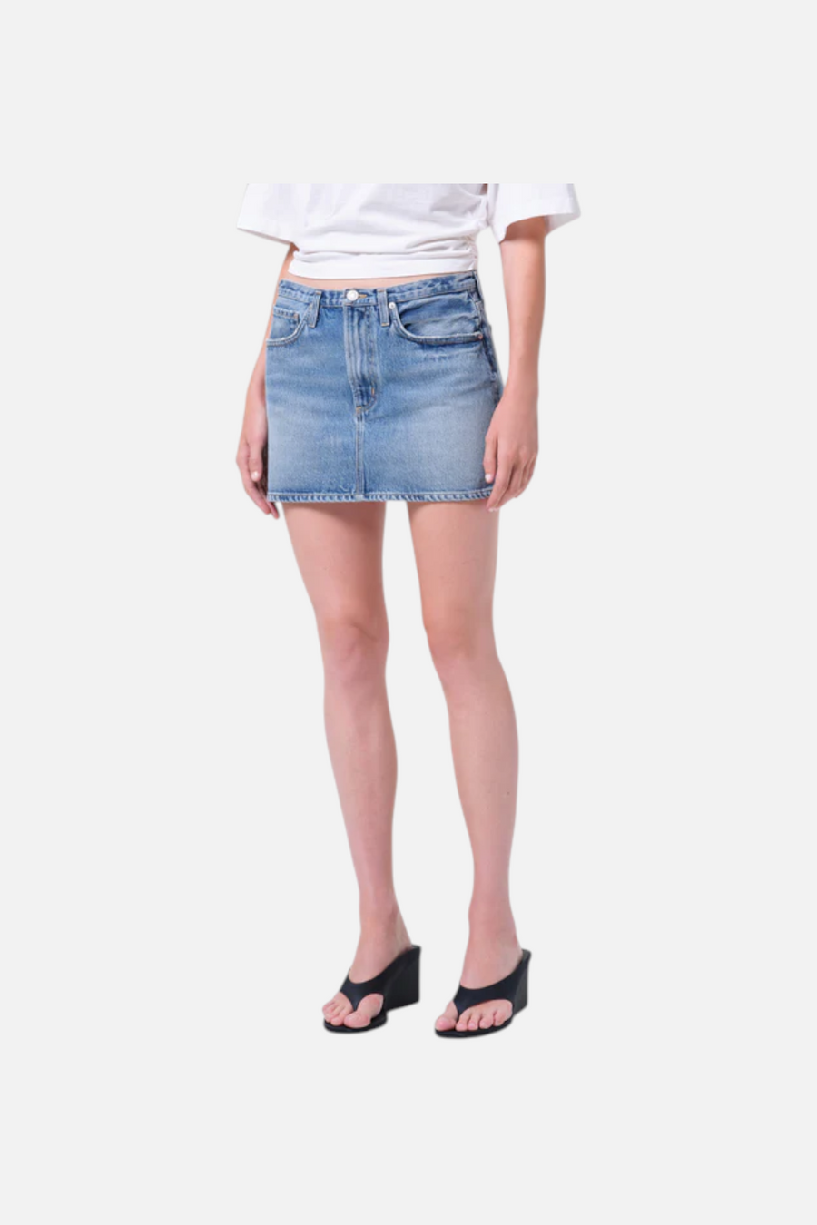 Agolde Keira Denim Mini Skirt in Broadcast