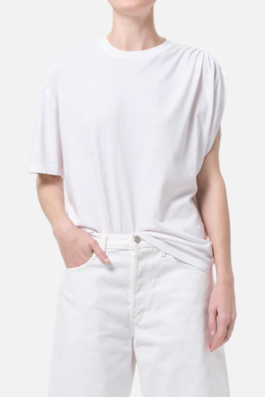 Agolde Roma One-Shoulder T-Shirt in White