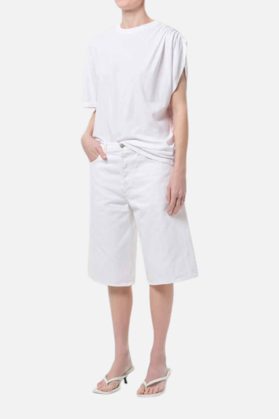 Agolde Roma One-Shoulder T-Shirt in White