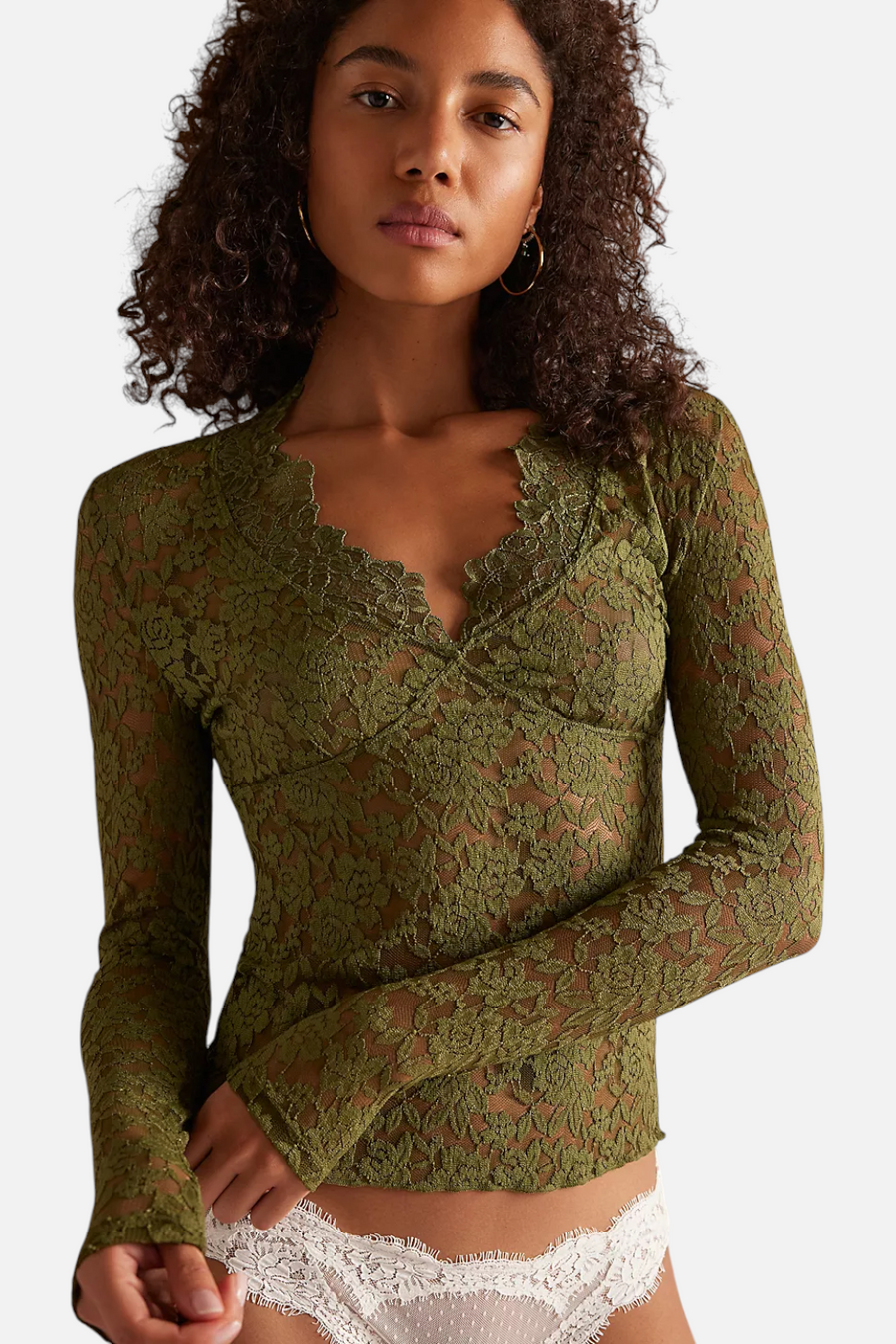 Free People All Day Lace Long Sleeve in Terrarium
