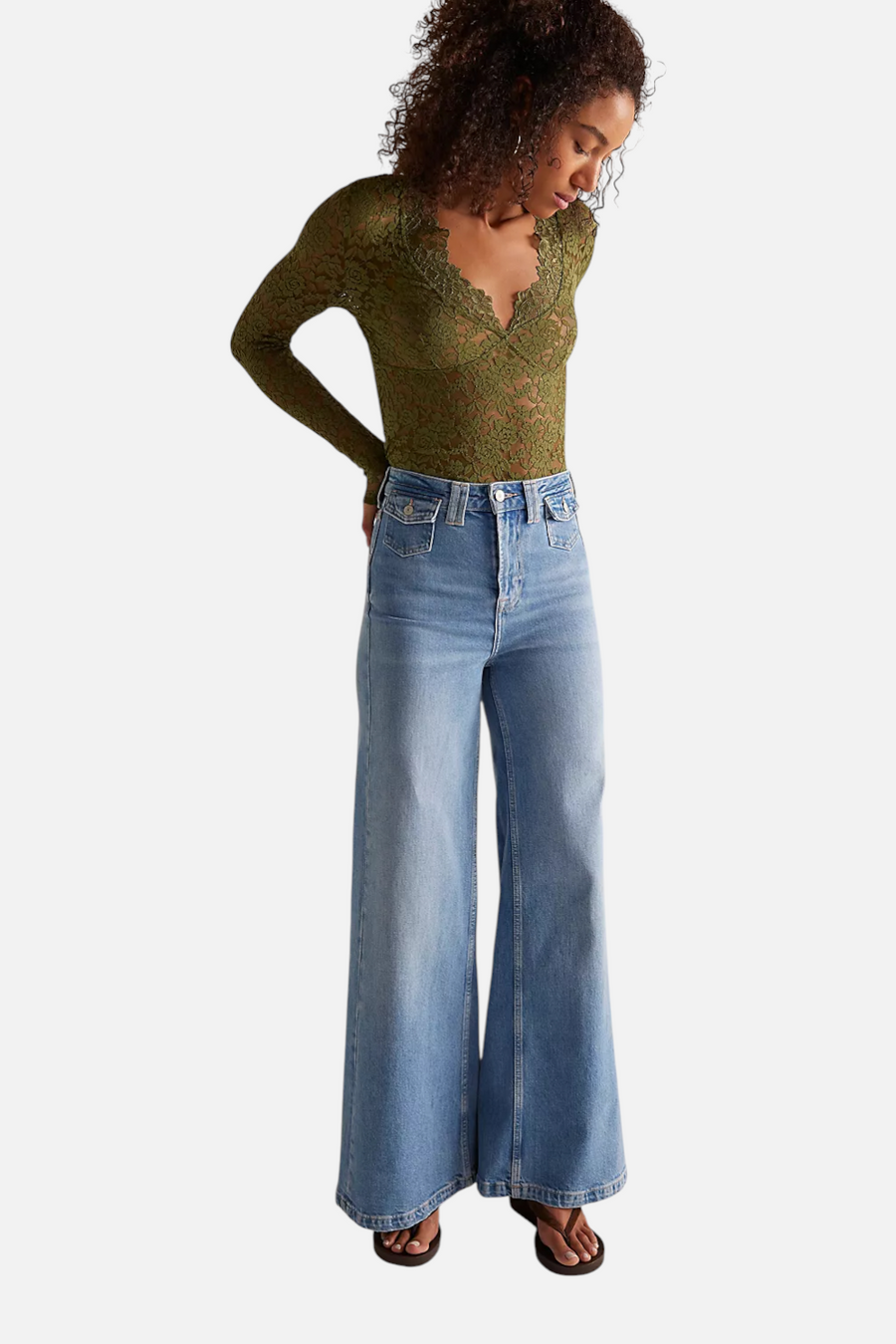 Free People All Day Lace Long Sleeve in Terrarium