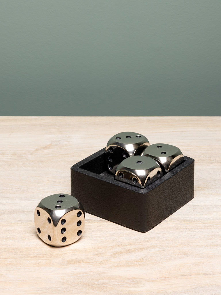 Chehoma Aluminium Dice On Leather Base - Set of 4