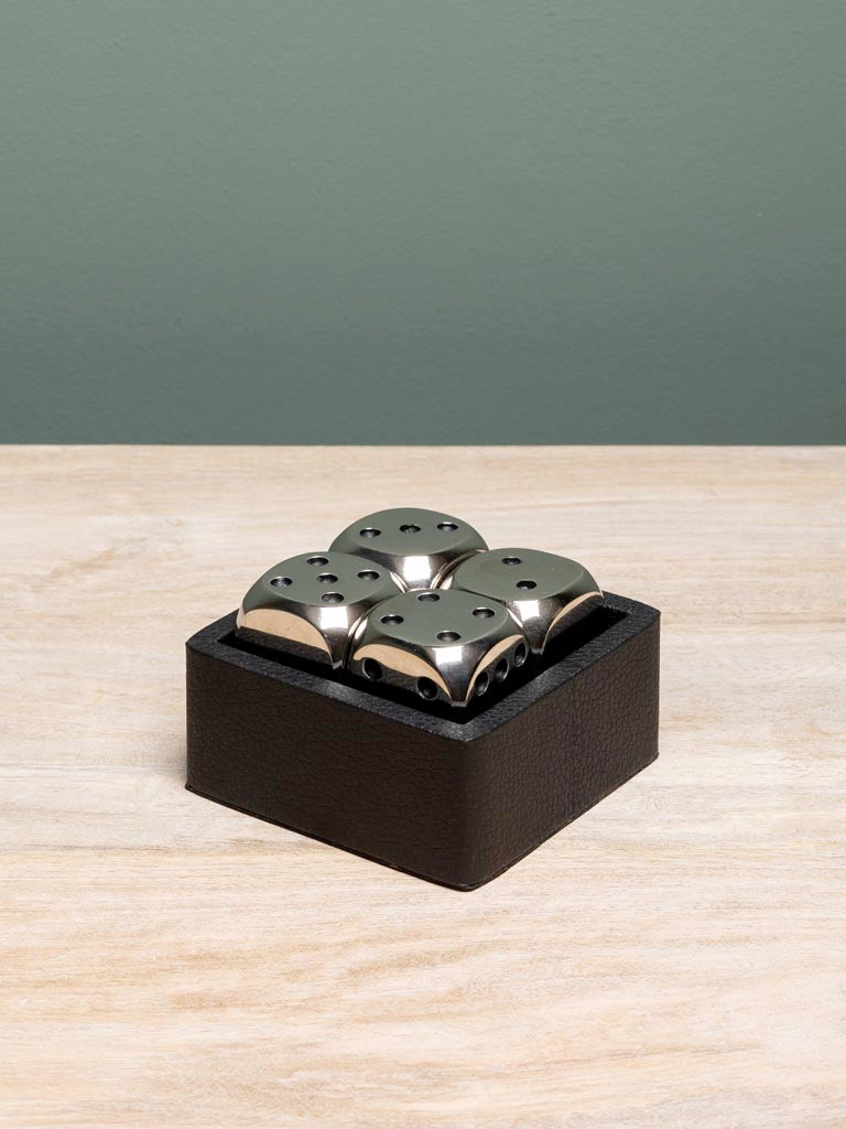 Chehoma Aluminium Dice On Leather Base - Set of 4