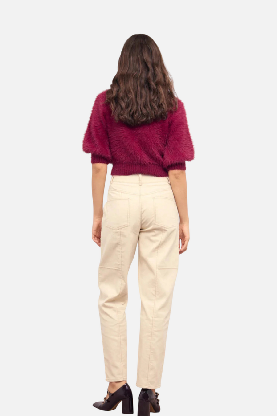 Minkpink Women's Alva Fluffy Cropped Knit Sweater in Wine