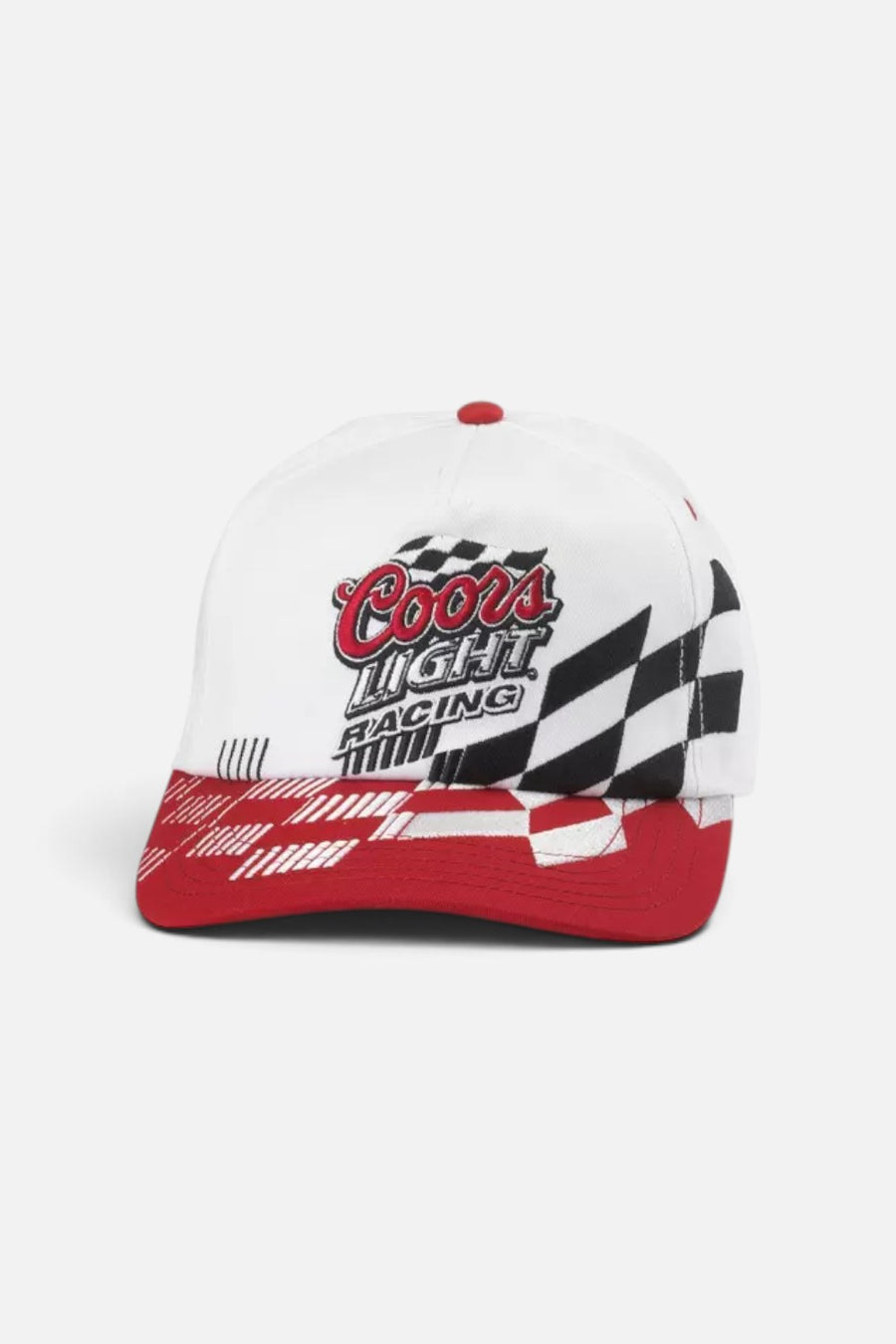 American Needle Coors Light Roscoe racing snapback cap in white, front view.