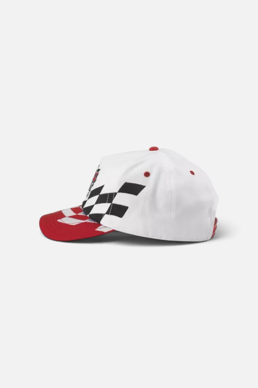 American Needle Coors Light Roscoe racing snapback cap in white, side view.