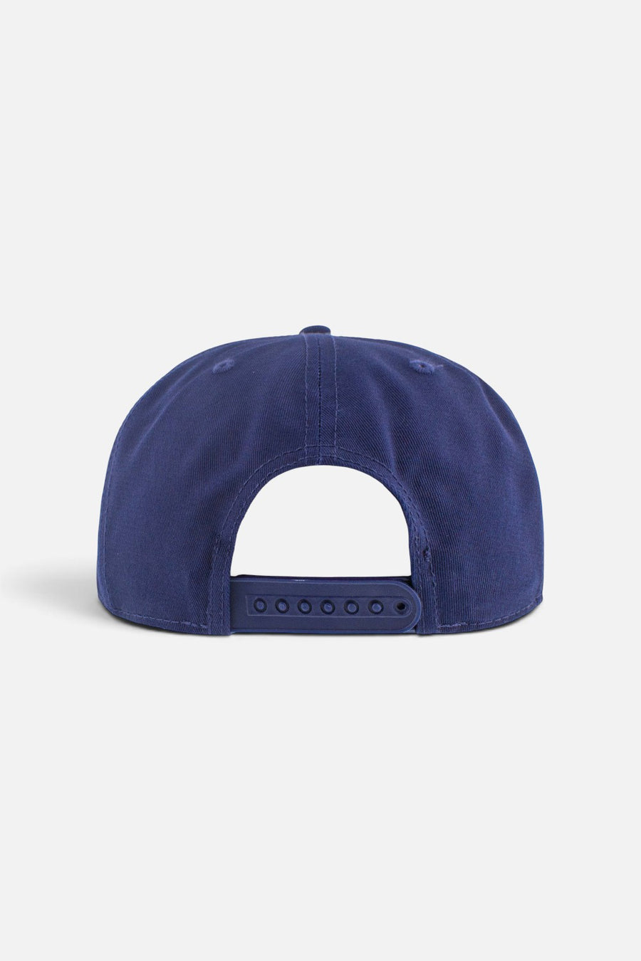American Needle Roscoe racing snapback cap in navy and yellow Flame colorway, worn view.