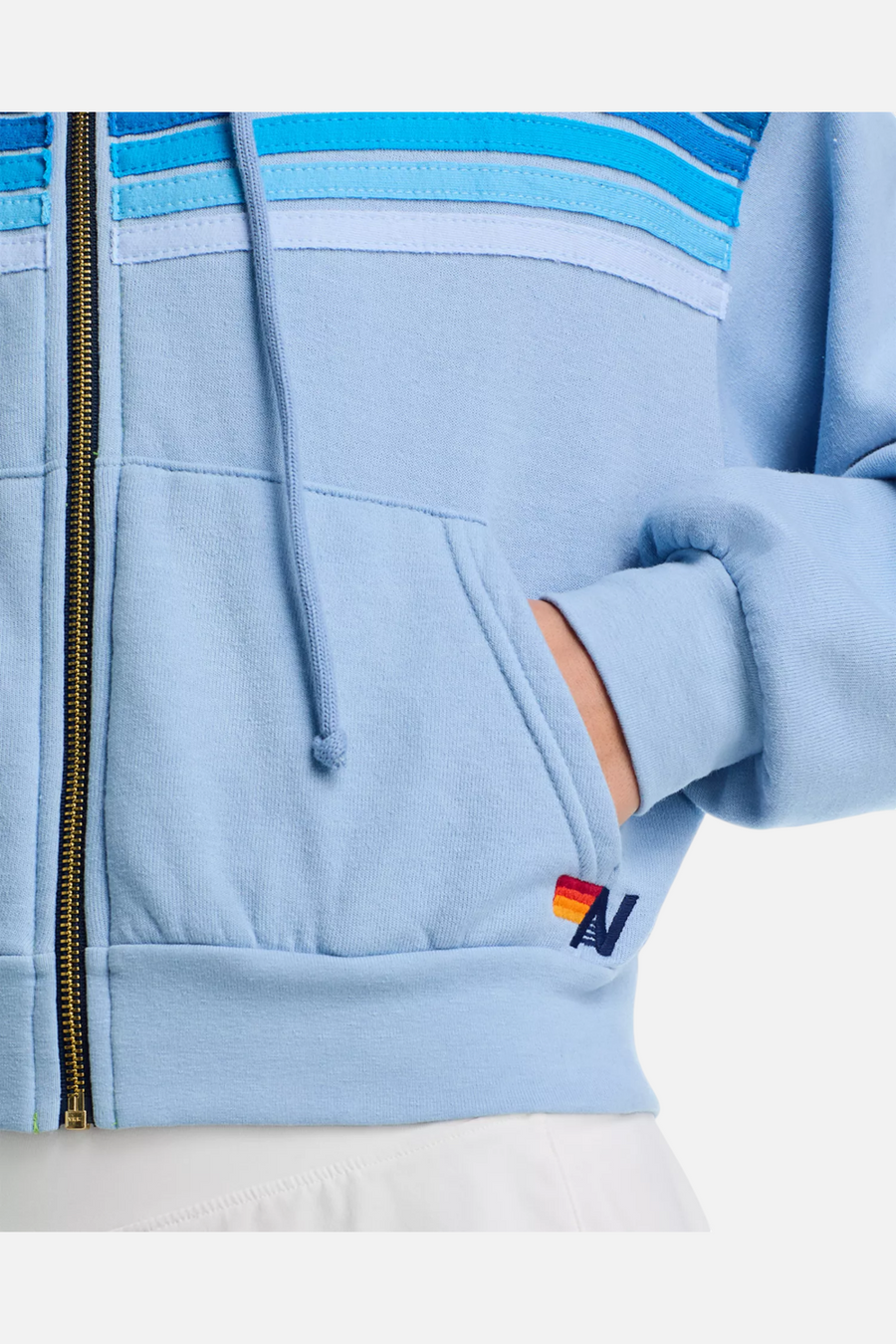 Aviator Nation 5 Stripe Crop Zip Hoodie in Ice