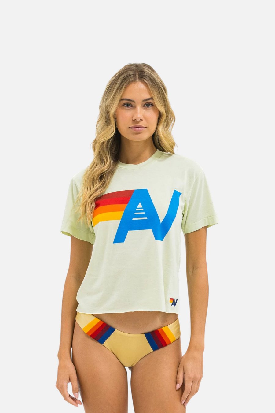 Aviator Nation Logo Boyfriend Tee in Lime Cream
