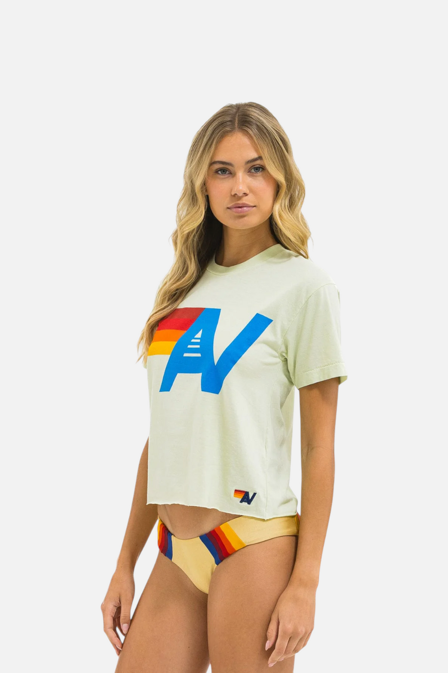 Aviator Nation Logo Boyfriend Tee in Lime Cream