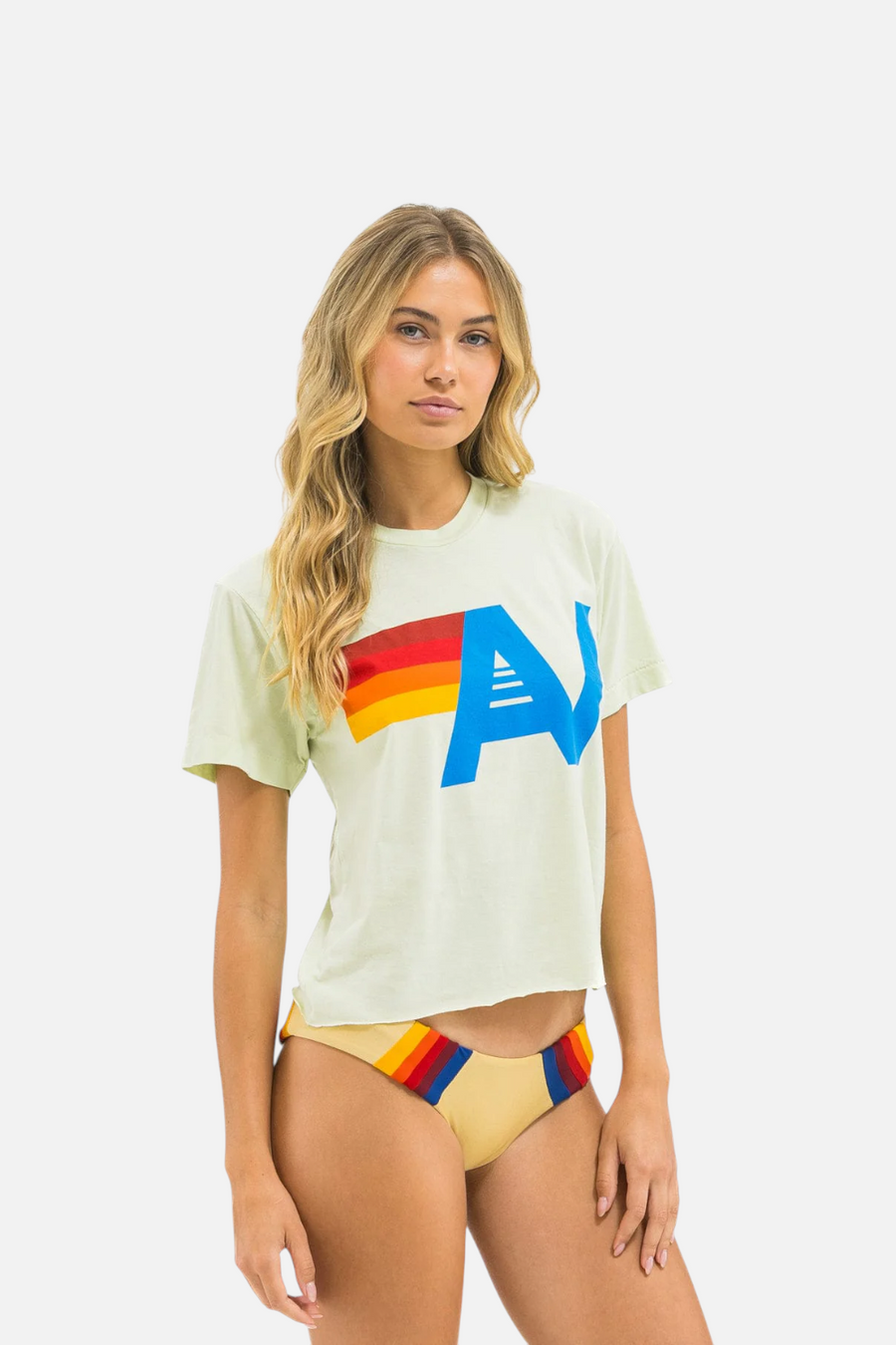 Aviator Nation Logo Boyfriend Tee in Lime Cream