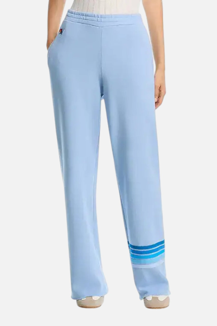 Aviator Nation Rugby Stitch Wide Leg Sweatpants in Ice