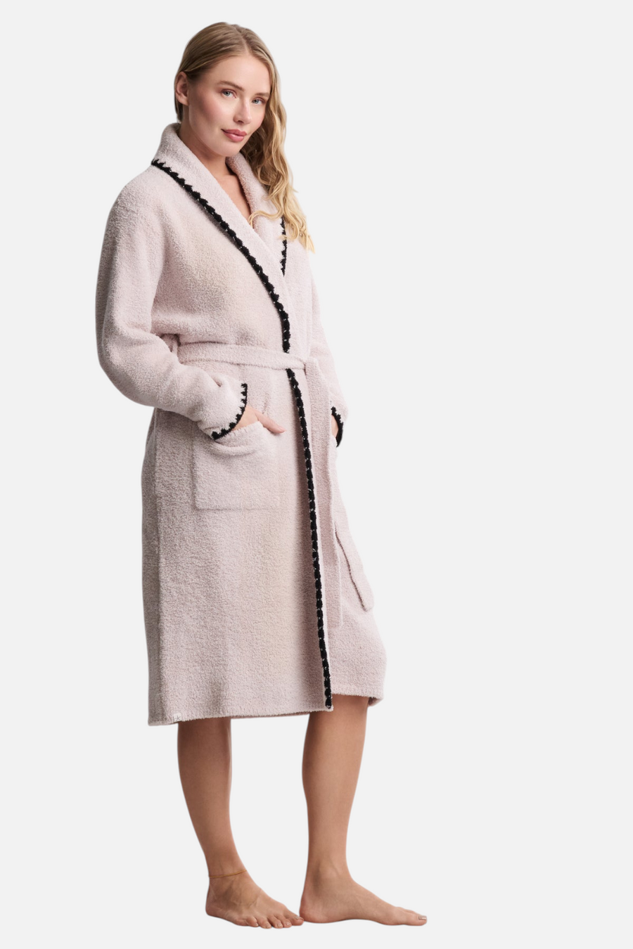 Barefoot Dreams CozyChic Blanket Stitch Robe in Stone