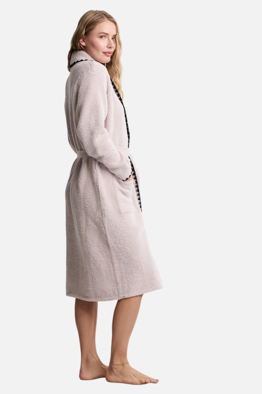 Barefoot Dreams CozyChic Blanket Stitch Robe in Stone