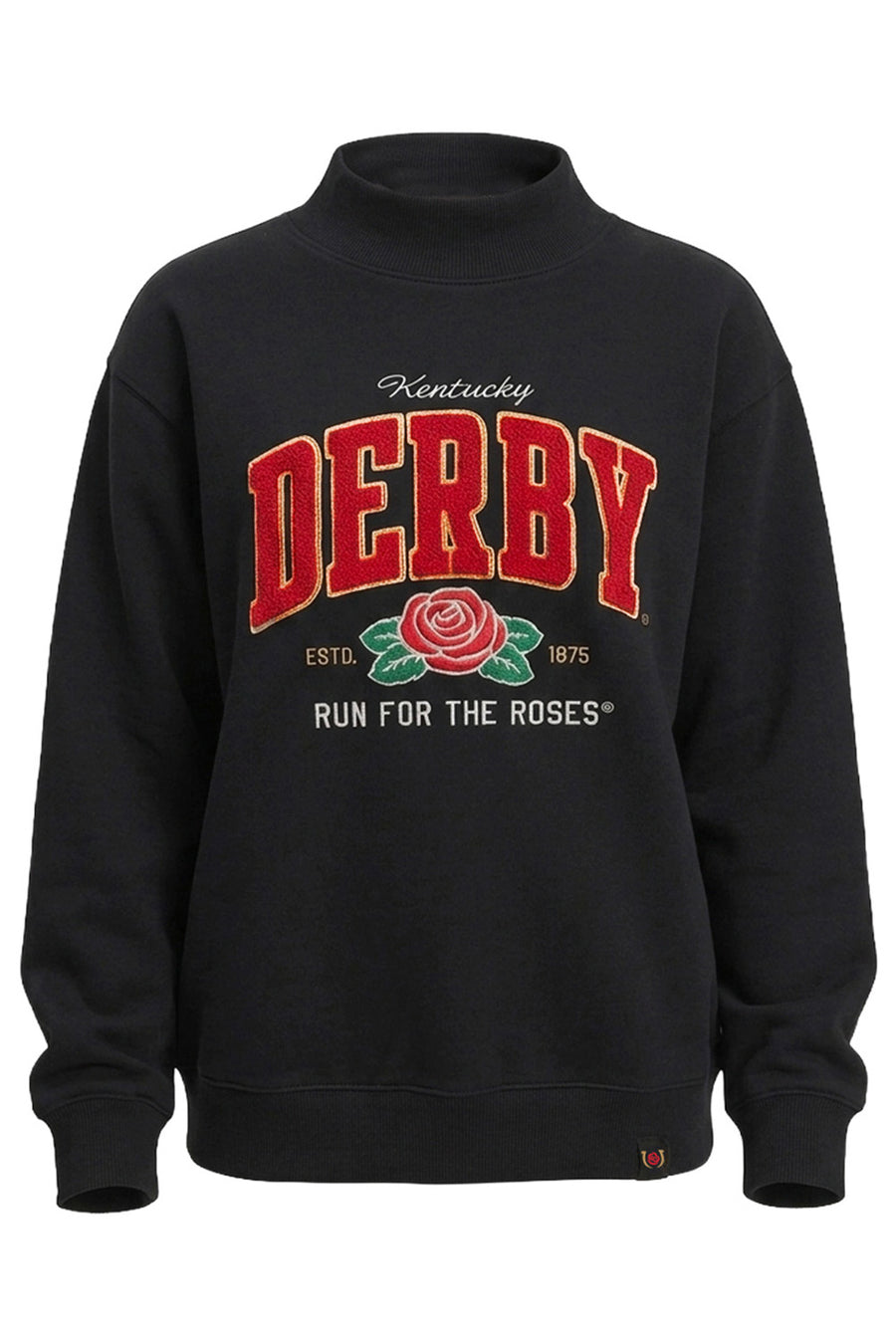 Kentucky Derby 152 Black Chenille Rose Mock Neck