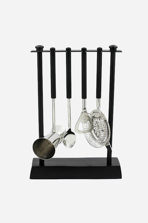 India Handicrafts Black Bartool with Stand - Set of 4