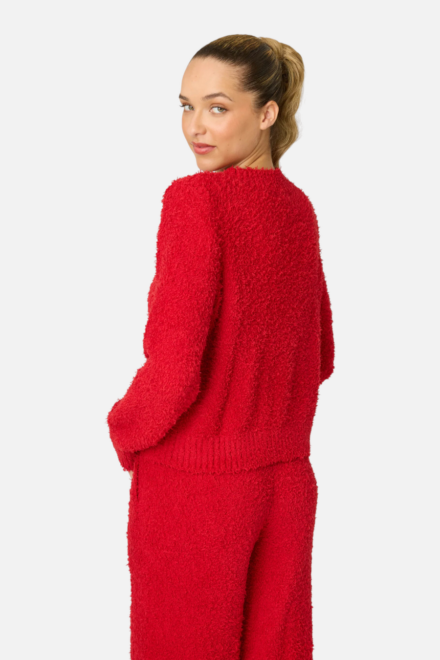 PJ Salvage Bundle Up Boucle Long Sleeve in Samba Red