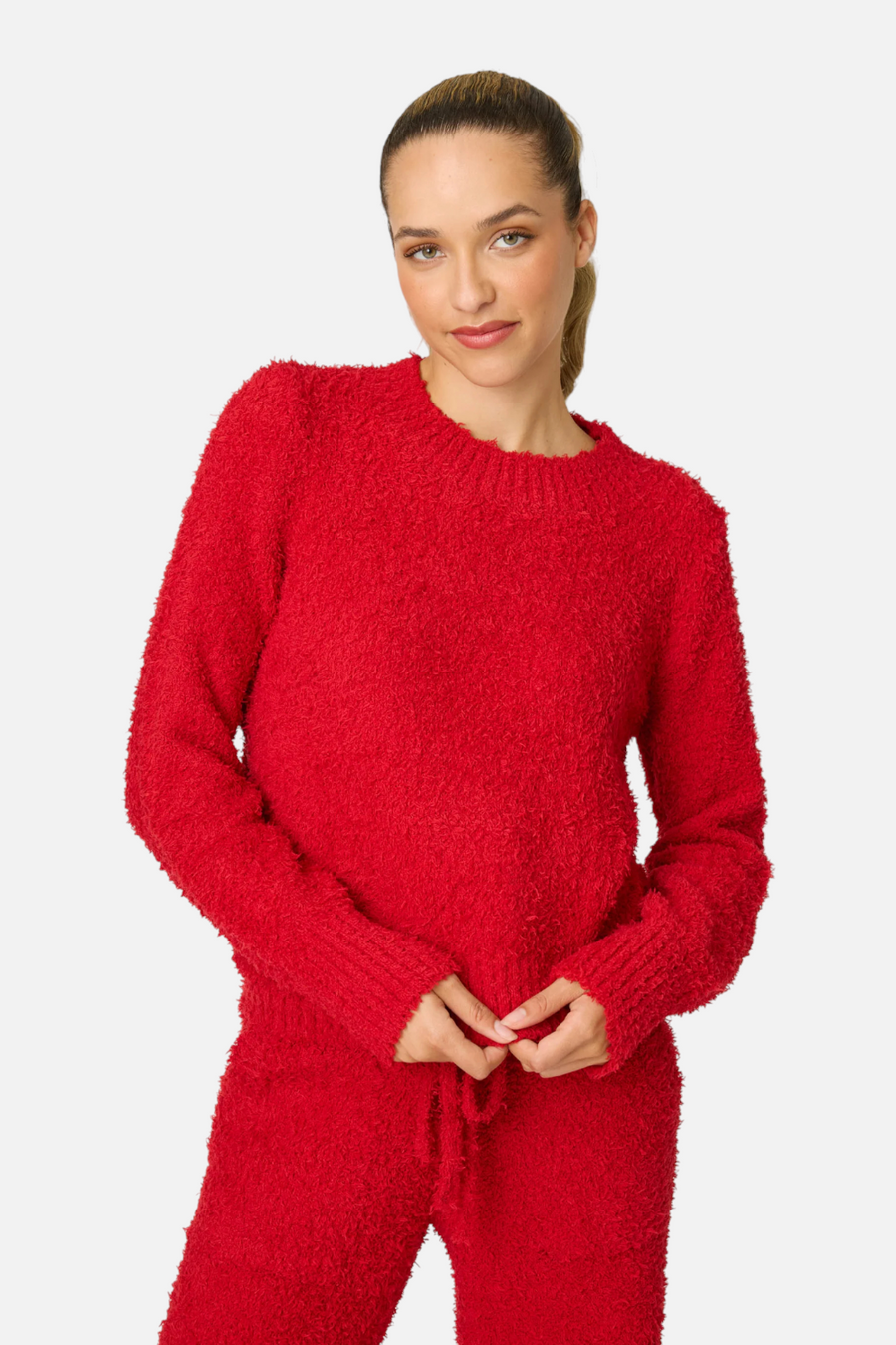 PJ Salvage Bundle Up Boucle Long Sleeve in Samba Red