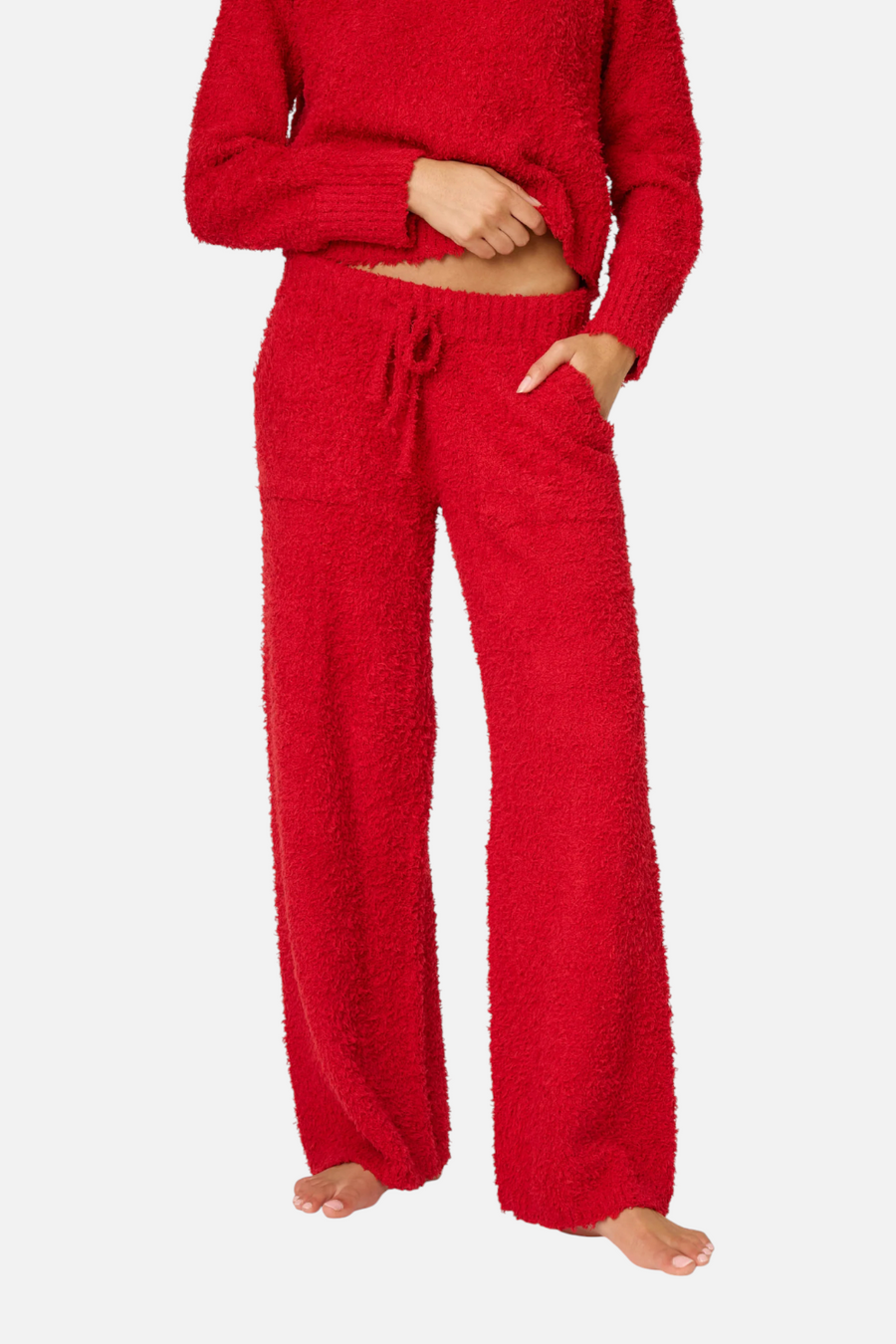 PJ Salvage Bundle Up Boucle Open Leg Pant in Samba Red