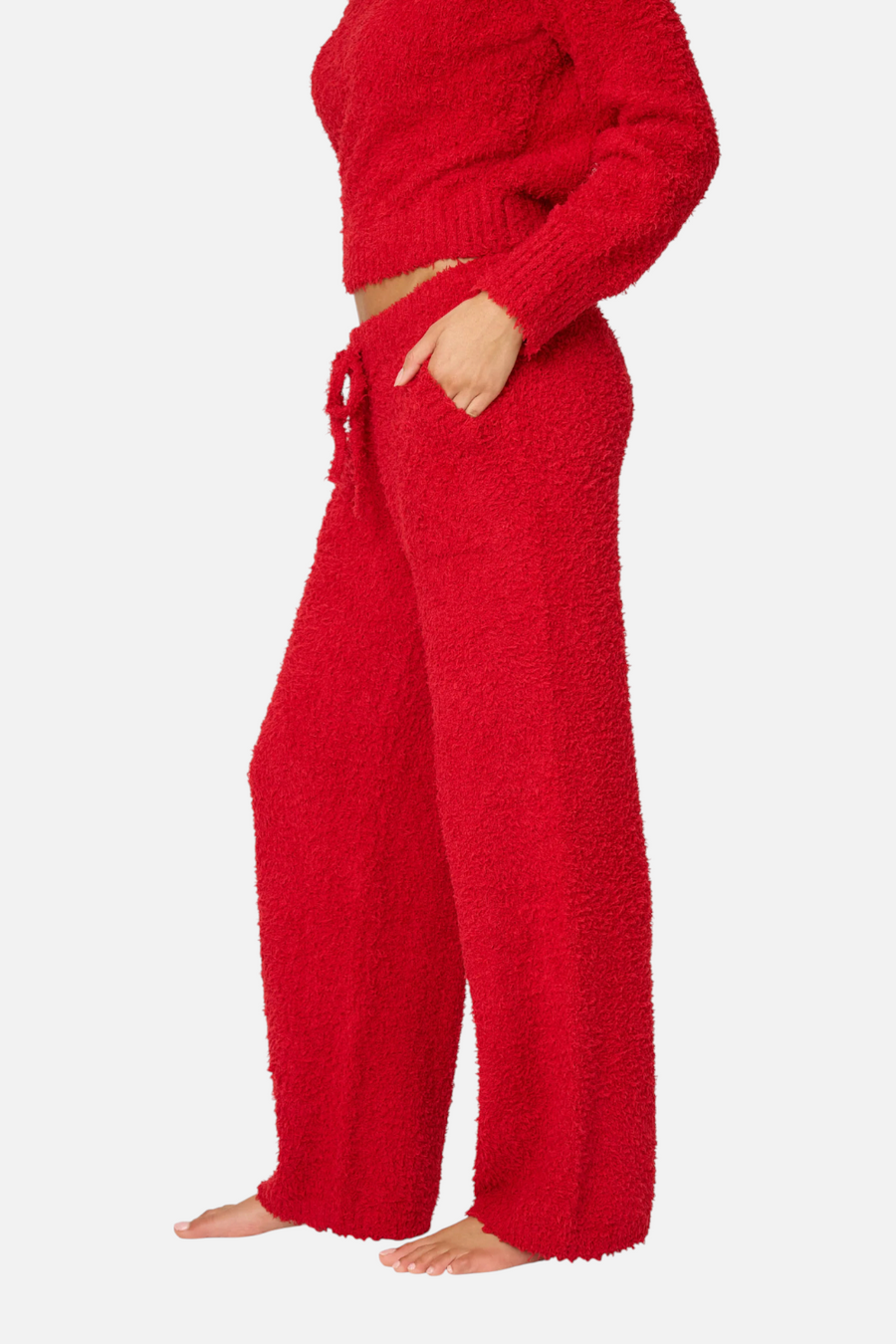 PJ Salvage Bundle Up Boucle Open Leg Pant in Samba Red