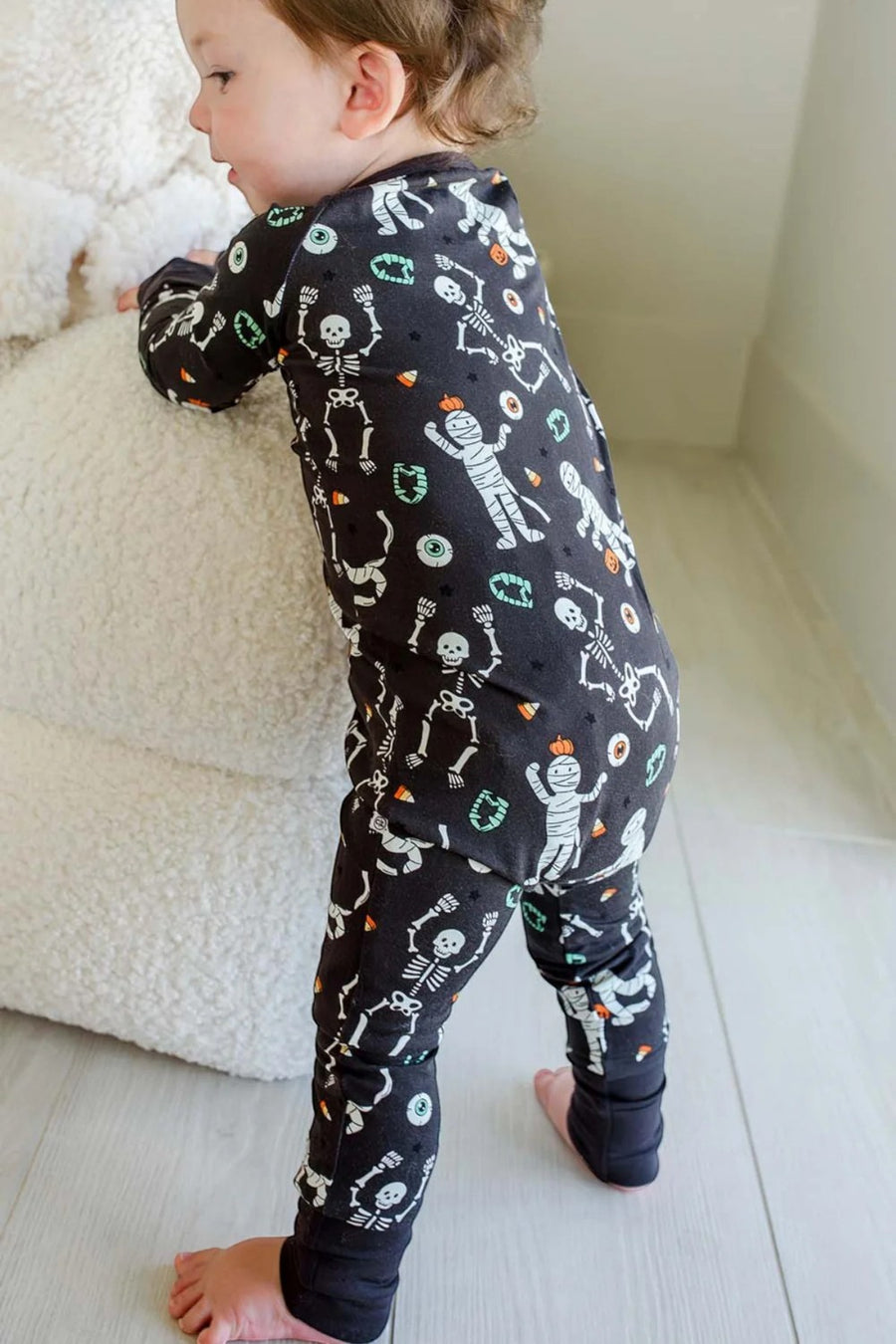 Caden Lane Halloween Glow-in-the-Dark Convertible Bamboo Zip Romper in Eye Want Candy