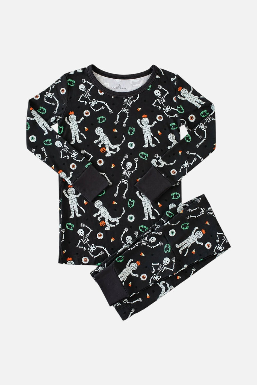Caden Lane Eye Want Candy glow-in-the-dark two-piece bamboo pajama set, front view.