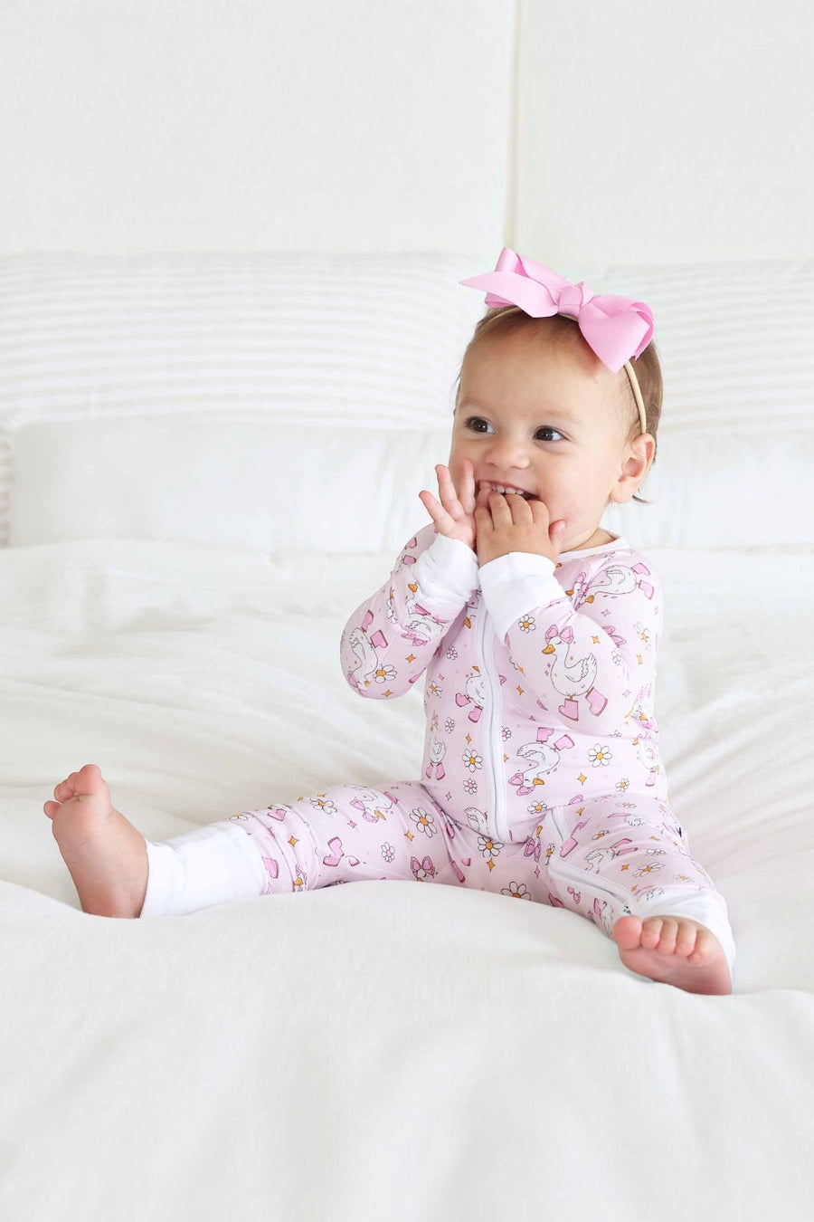 Caden Lane Silly Goose Convertible Zip Romper in Pink