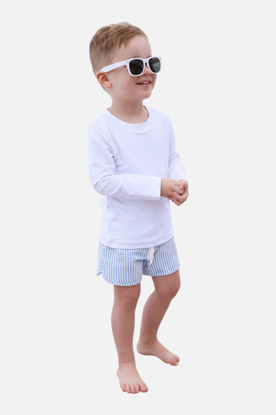 Caden Lane Swim Trunks in Blue Seersucker