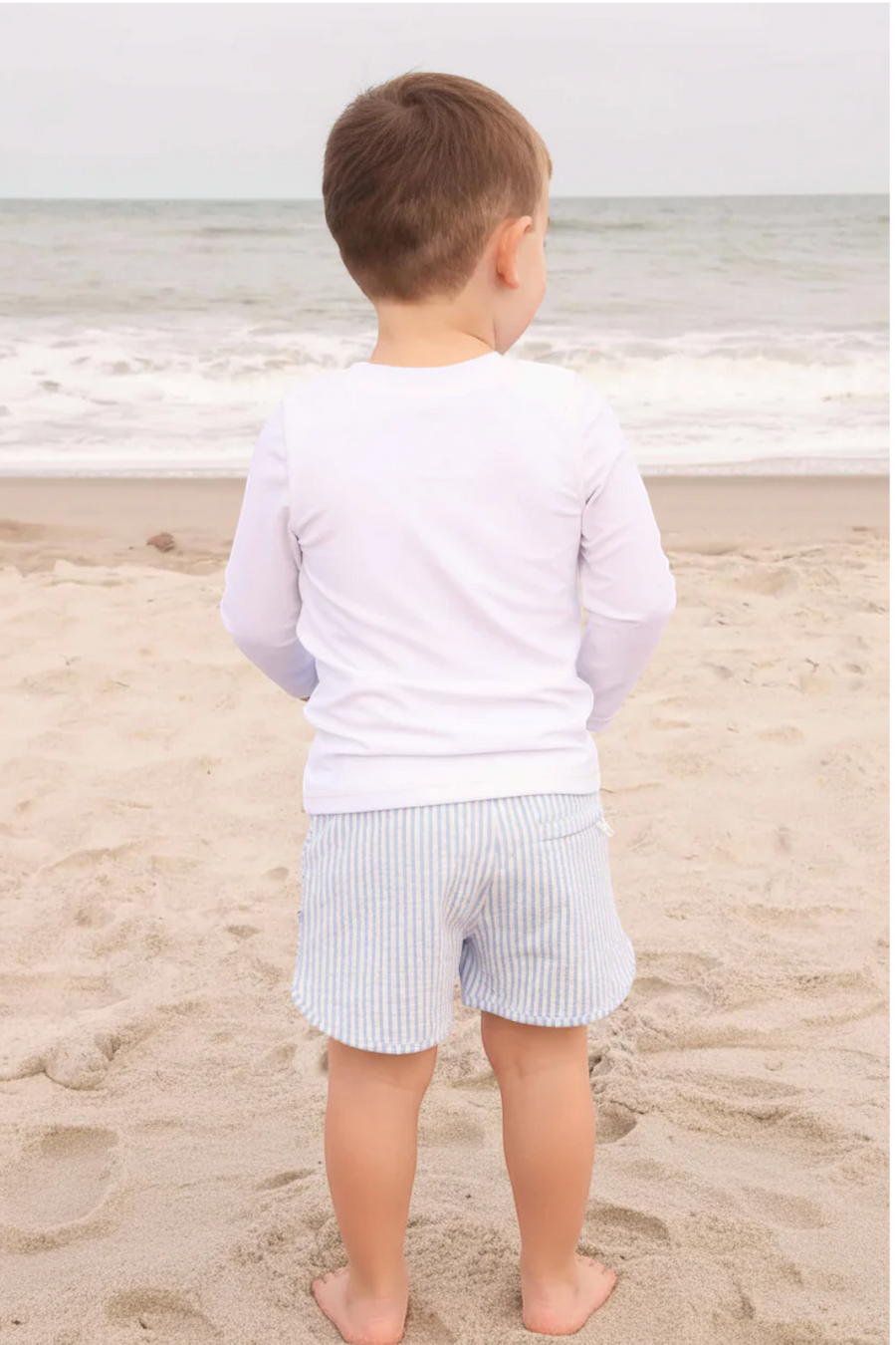 Caden Lane Swim Trunks in Blue Seersucker