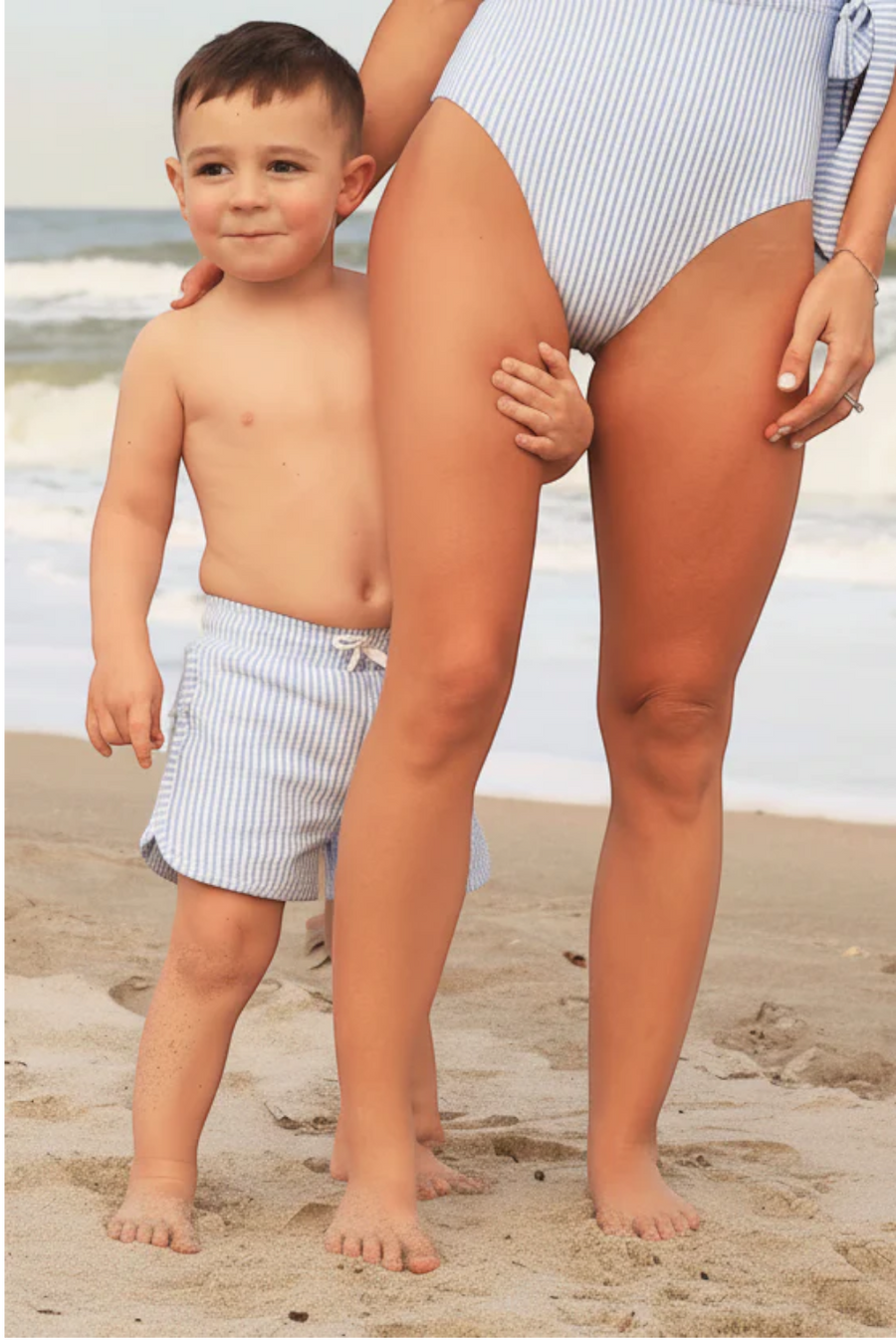 Caden Lane Swim Trunks in Blue Seersucker