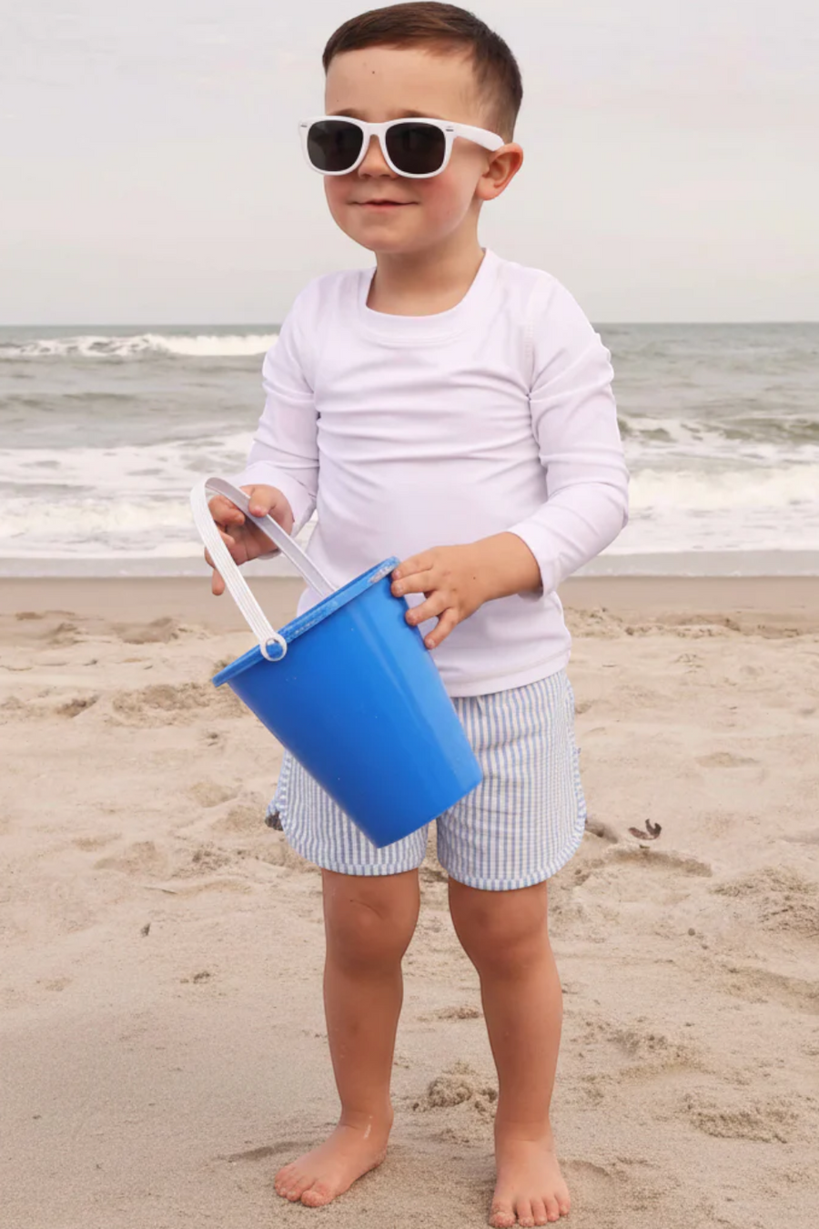 Caden Lane Swim Trunks in Blue Seersucker