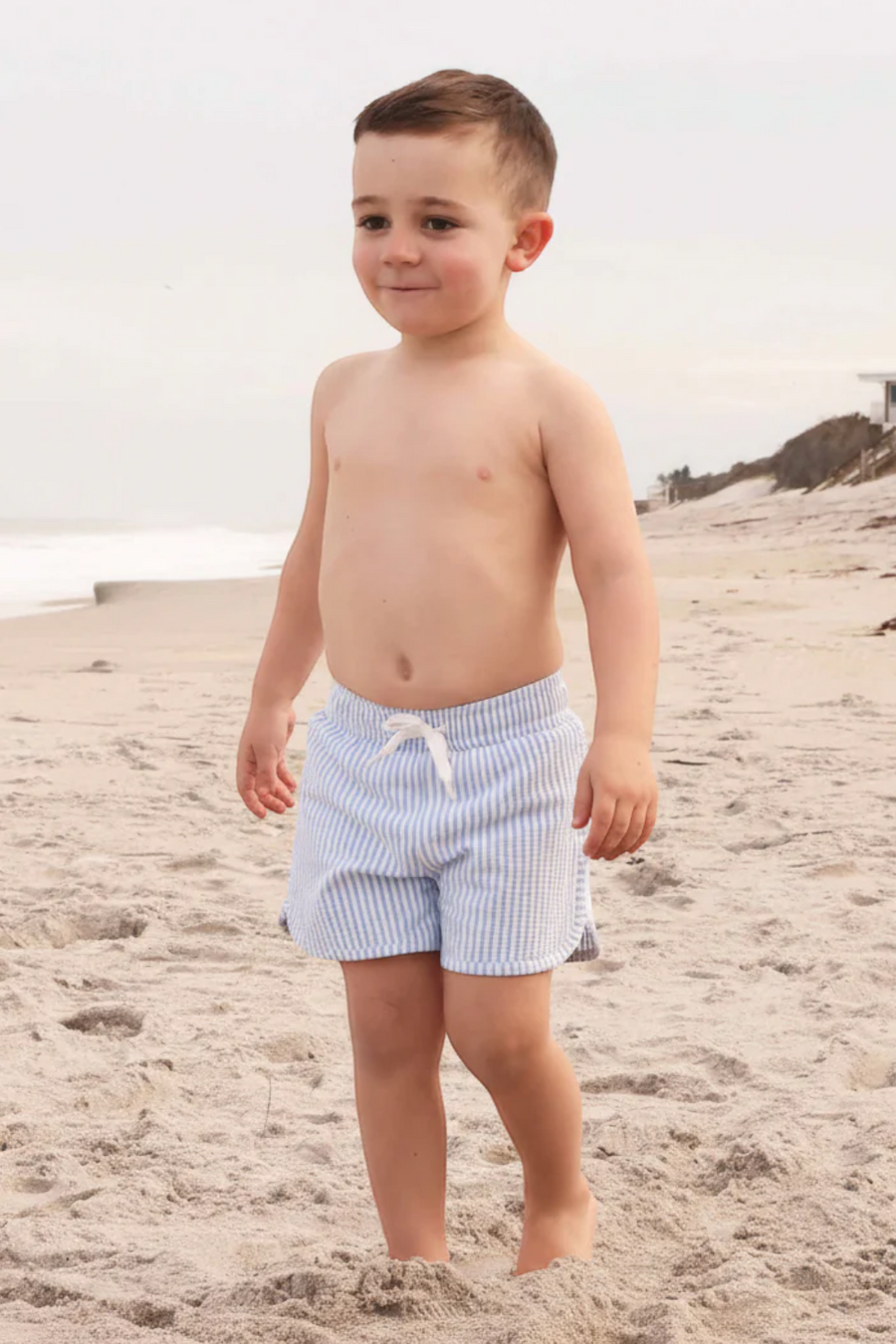 Caden Lane Swim Trunks in Blue Seersucker