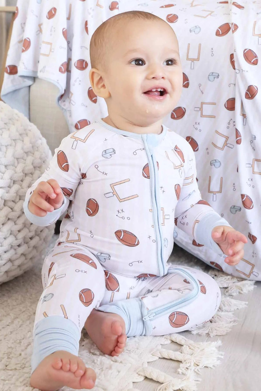 Caden Lane Tiny Touchdowns Convertible Zip Romper