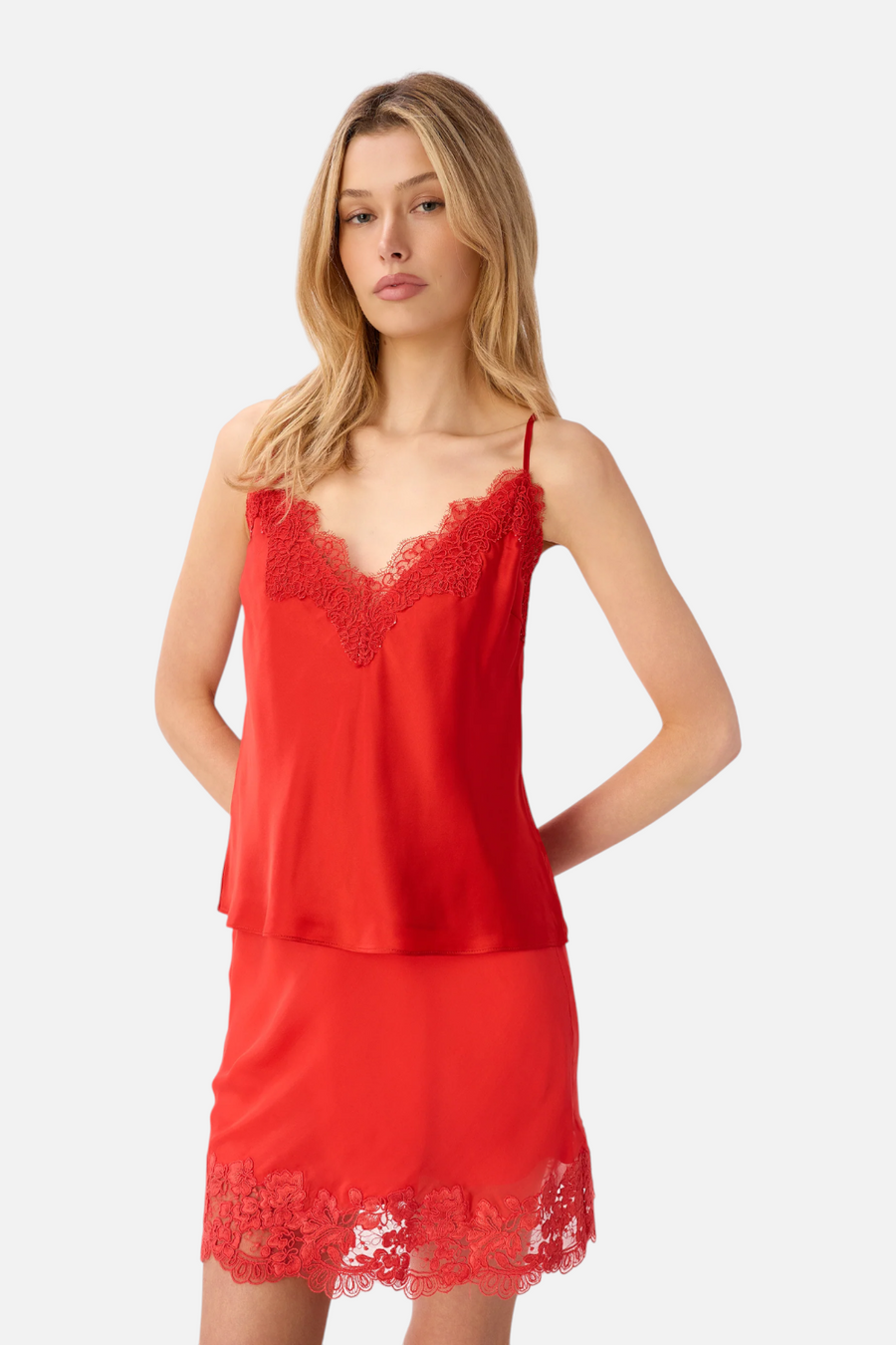 Cami NYC Inez Silk Mini Skirt in Goji Red
