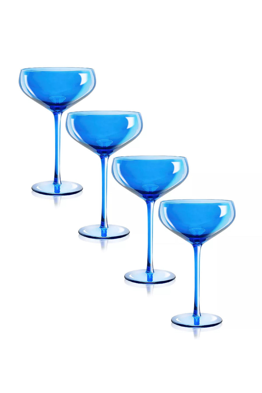 Qualia Glass Carnival Coupe 13 Oz Glasses in Blue, Set of 4