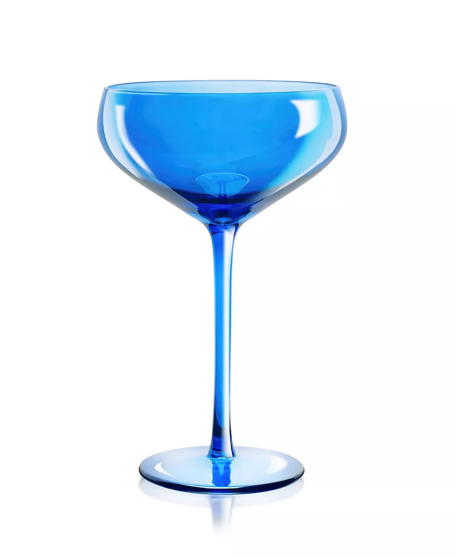 Qualia Glass Carnival Coupe 13 Oz Glasses in Blue, Set of 4